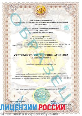 Образец сертификата соответствия аудитора №ST.RU.EXP.00014299-1 Очер Сертификат ISO 14001
